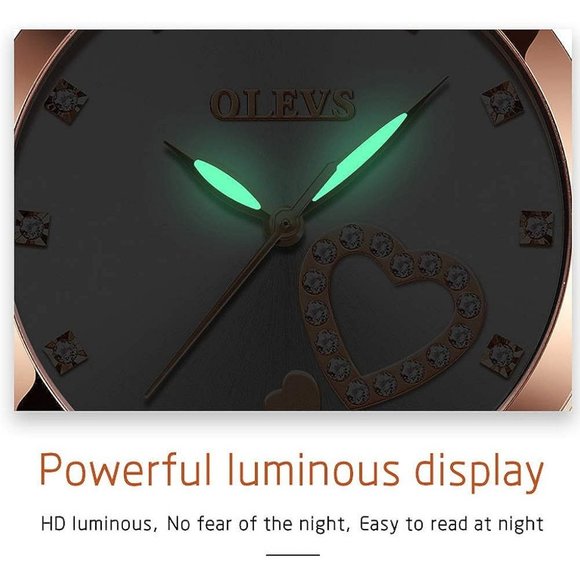 Olevs Rose Gold Mesh Strap Fashion Hearts Quartz Waterproof Watche Bracelet Sets